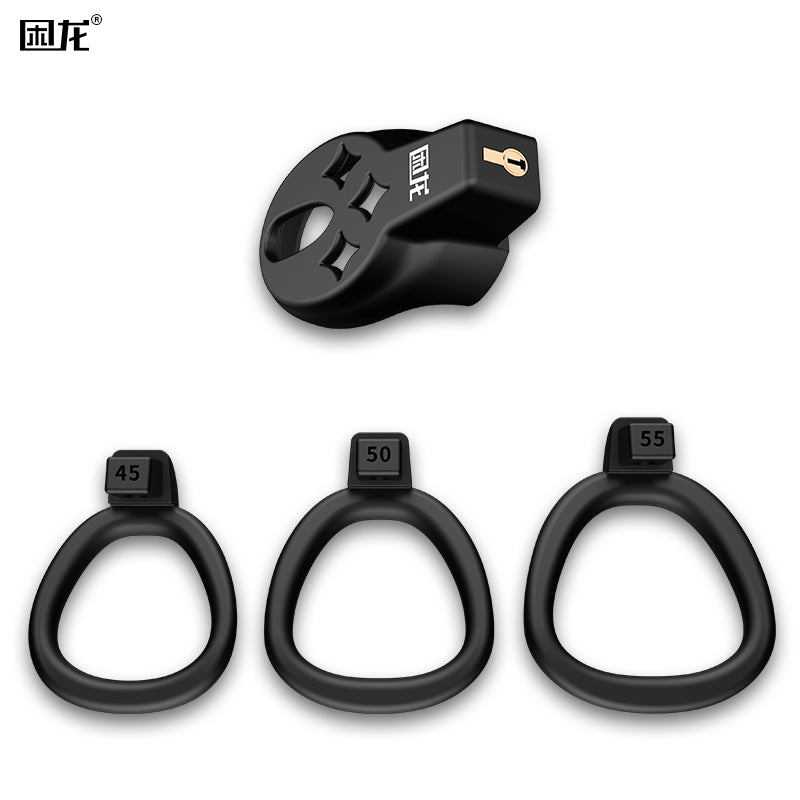 EUSN Male Flat Chastity Cage Invisible Lock Lightweight Breathable Cock Cage Device Sex Toys Safe ABS Penis Cage for Men with 3 Sizes Rings,two Keys & Waterproof Copper Lock Core Included