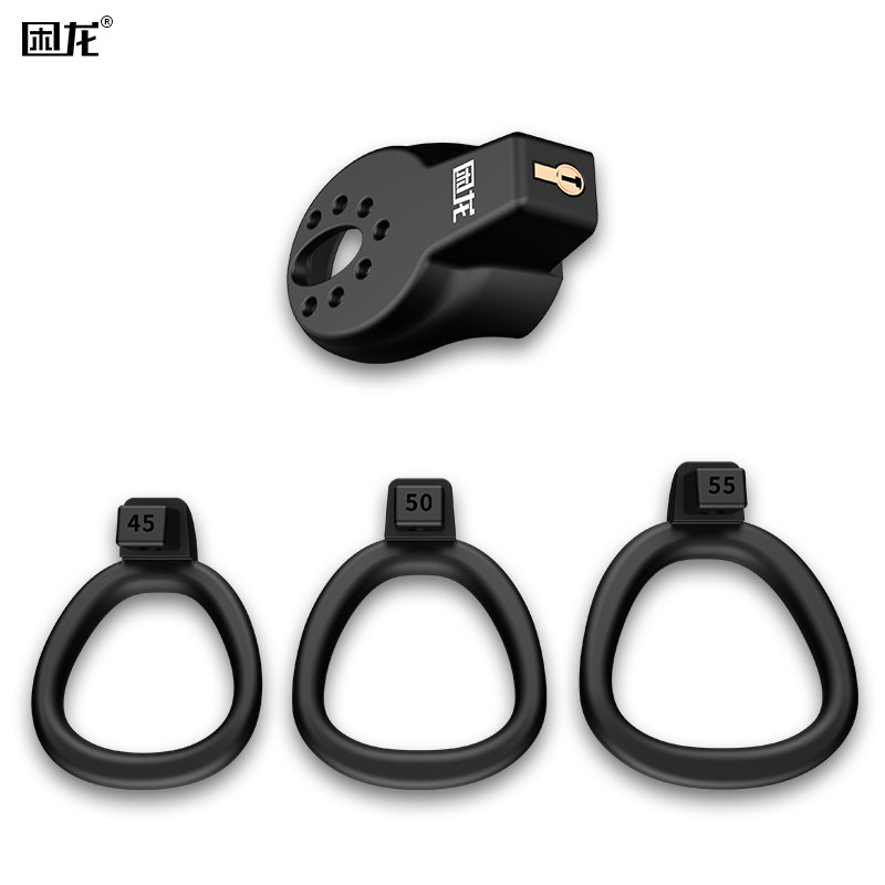 EUSN Male Flat Chastity Cage Invisible Lock Lightweight Breathable Cock Cage Device Sex Toys Safe ABS Penis Cage for Men with 3 Sizes Rings,two Keys & Waterproof Copper Lock Core Included